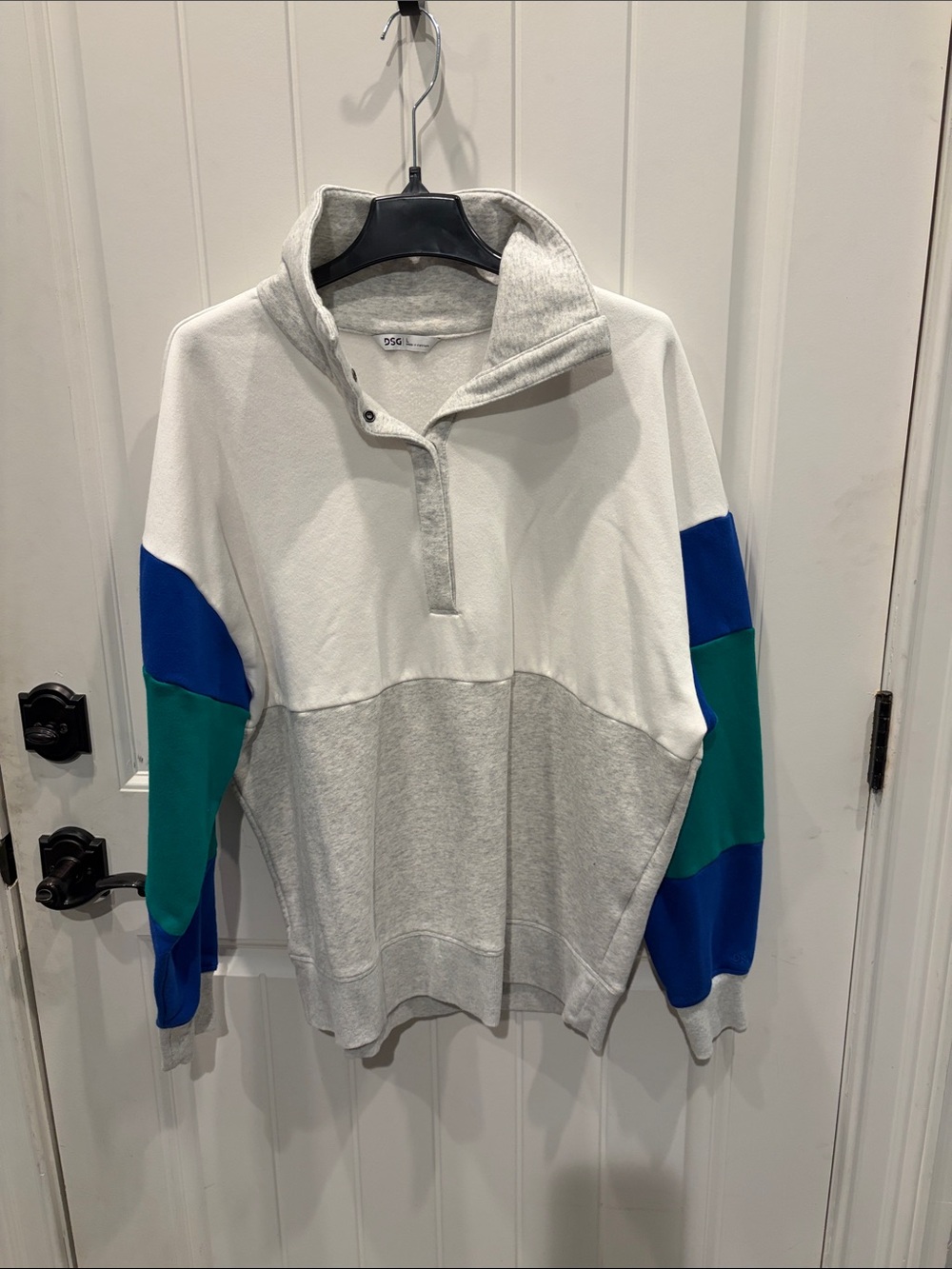 DSG Colorblock Quarter-Snap Pullover Sweatshirt in White, Gray, Blue & Green